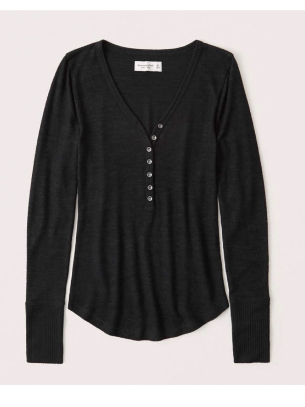Abercrombie & Fitch Long Sleeve Henley Shirt in Black M